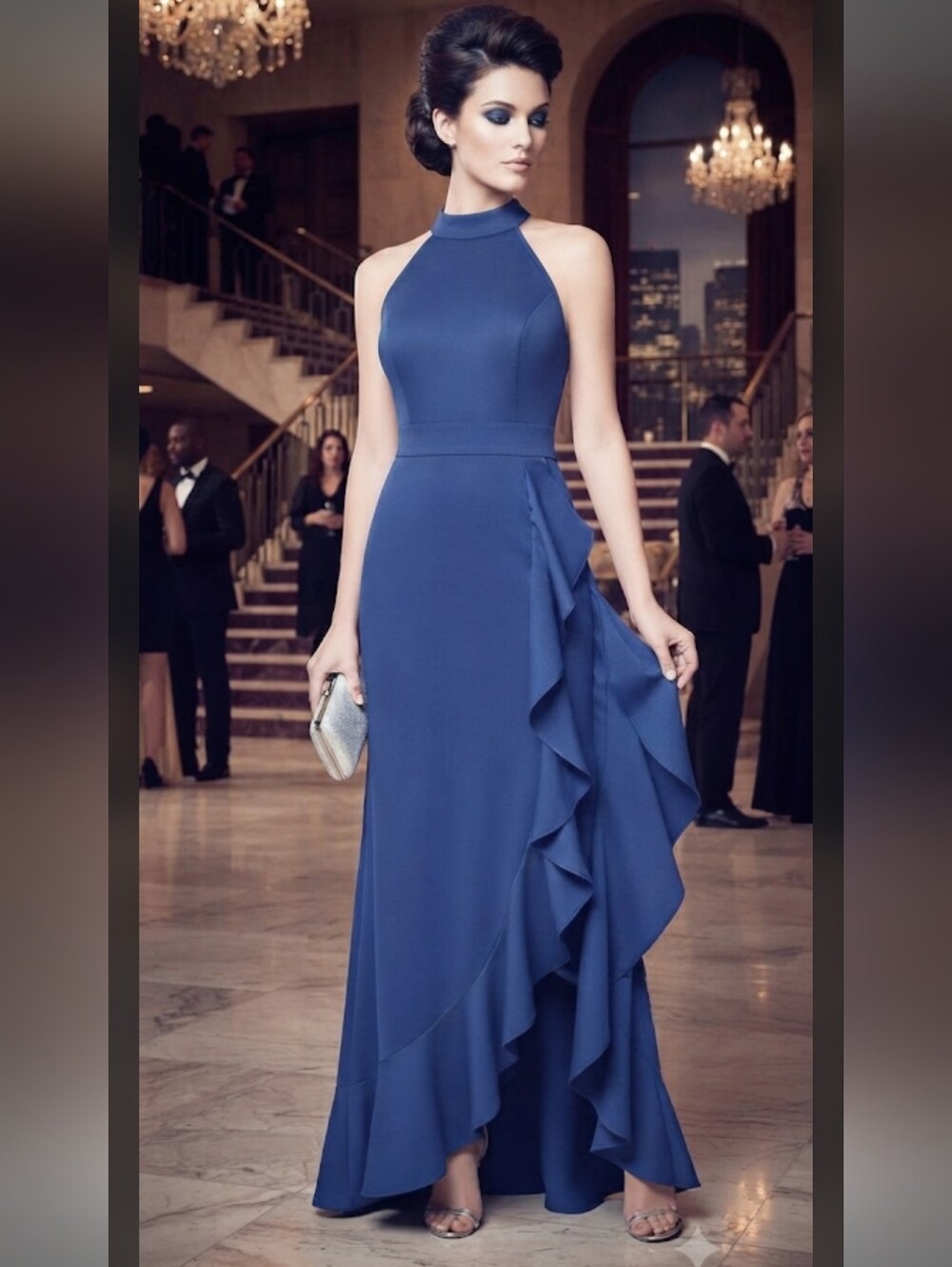 NWT'S WOOSEA Elegant Blue Ruffled Dress